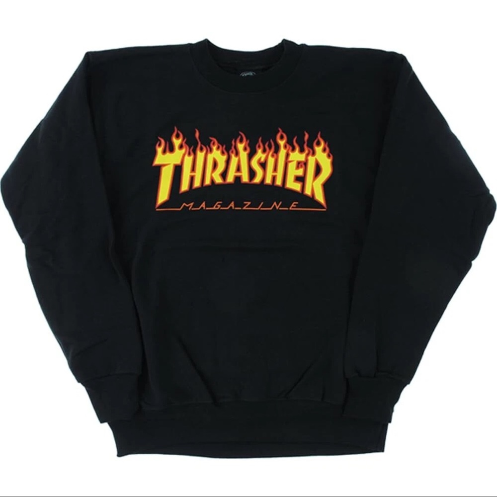 Thrasher Black Crewneck with Flame Logo